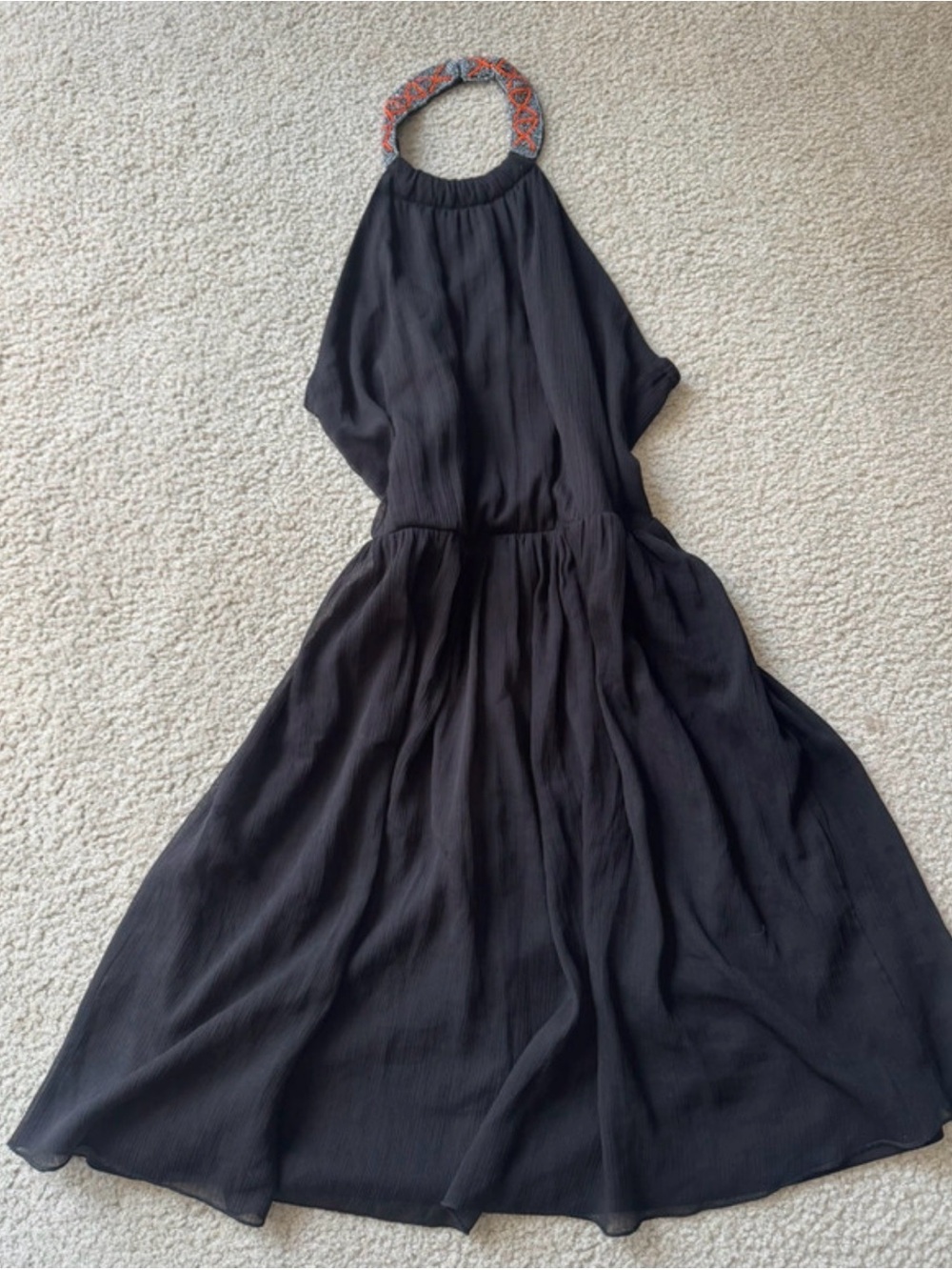 Zara Black Halter Maxi Dress with Beaded Neckband backless casual sexy dress